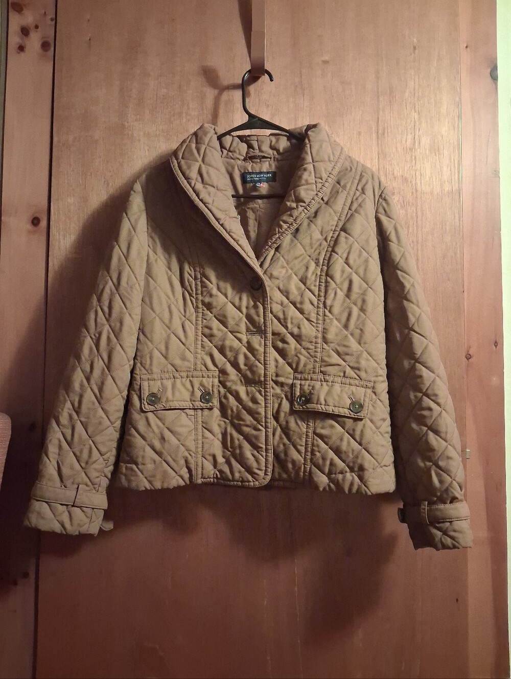 Jones New York Quilted Shawl-Collar Jacket in Khaki